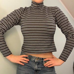 Blue and brown turtleneck long sleeve shirt